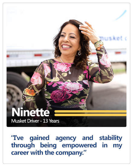Musket driver of 13 years Ninette's testimonial: I've gained agency and stability through being empowered in my career with the company.