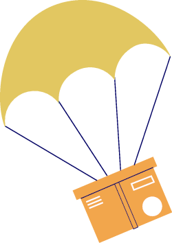 A shipping box with a parachute
